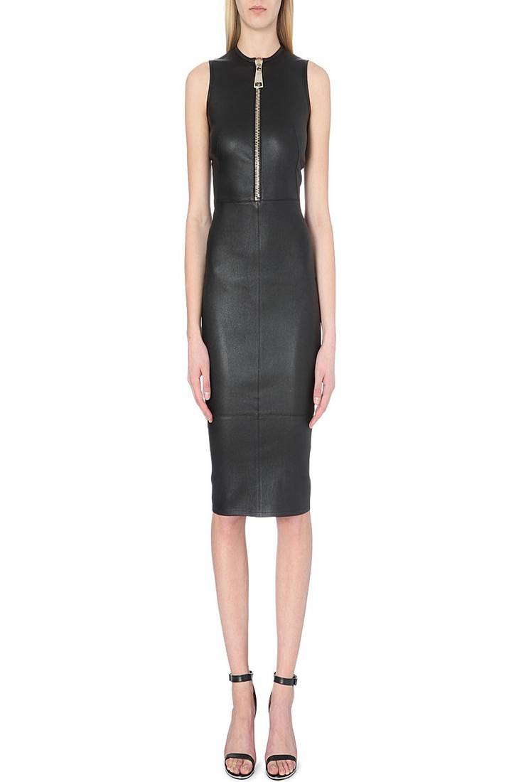 women’s lambskin genuine leather bodycon dress sleeveless wear mini dress