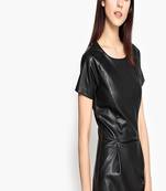 women’s lambskin genuine leather bodycon dress short sleeve wear mini dress