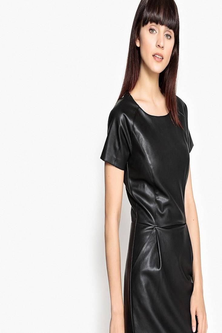 women’s lambskin genuine leather bodycon dress short sleeve wear mini dress