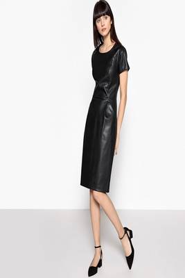 women's genuine lambskin mini leather dress short sleeve design modern 2