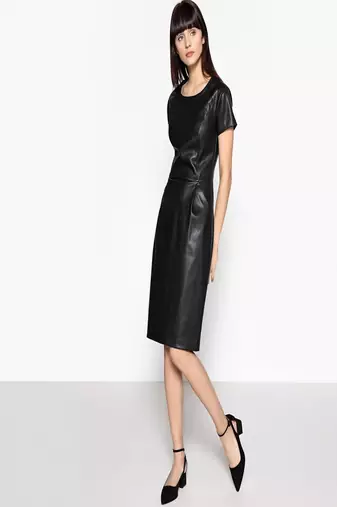 women's genuine lambskin mini leather dress short sleeve design modern