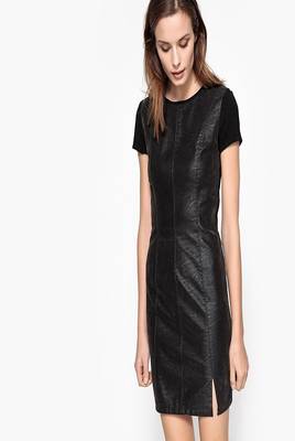 women's genuine lambskin mini leather dress short sleeve design modern 3