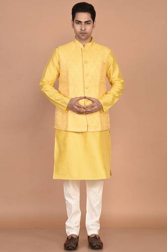 Men's woven design floral jacquard kurta jacket set