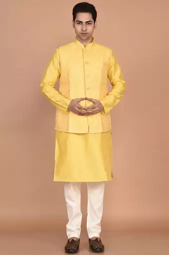 Men's woven design floral jacquard kurta jacket set