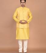 Men's woven design floral jacquard kurta jacket set