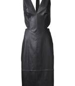 women’s lambskin genuine leather bodycon dress sleeveless wear mini dress