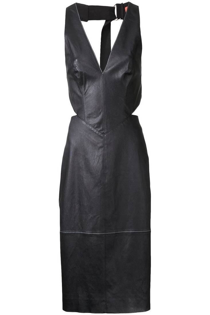 women’s lambskin genuine leather bodycon dress sleeveless wear mini dress
