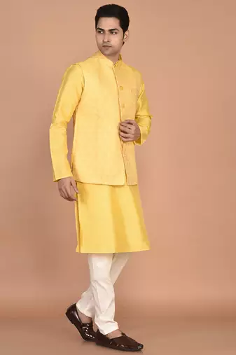 Men's woven design floral jacquard kurta jacket set