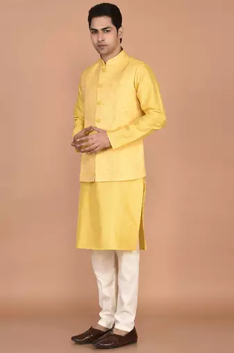 Men's woven design floral jacquard kurta jacket set