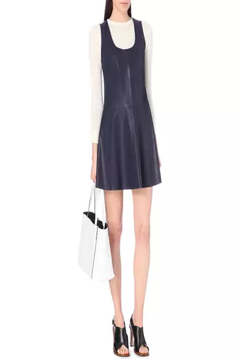 women's lambskin leather dress sleeveless cut authentic