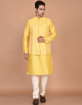 Men's woven design floral jacquard kurta jacket set 4