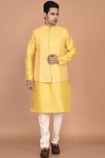 Men's woven design floral jacquard kurta jacket set