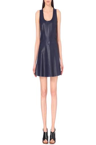 women's lambskin leather dress sleeveless cut authentic
