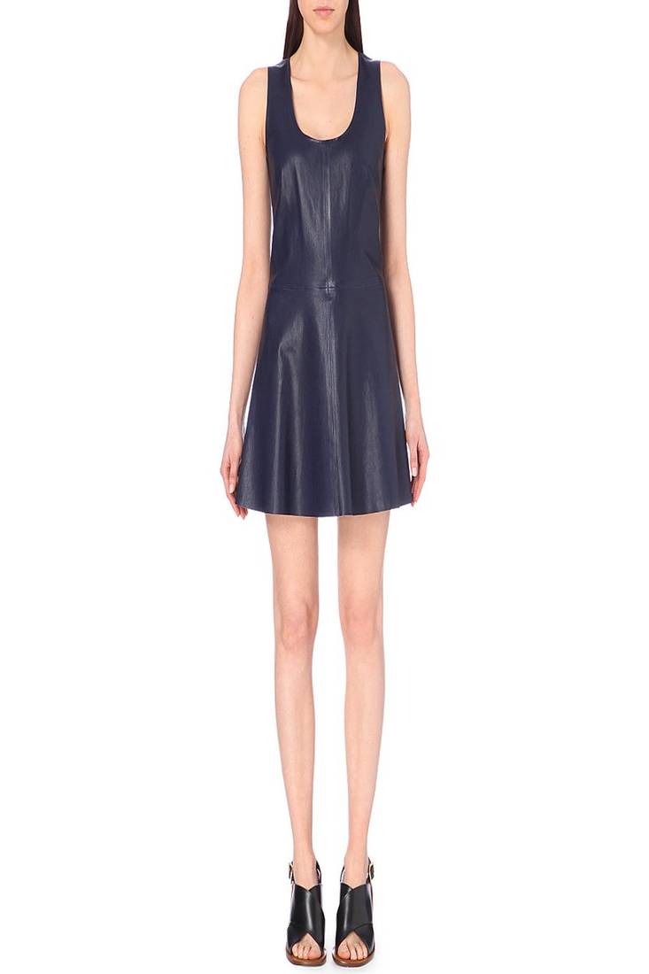 women’s lambskin genuine leather bodycon dress fit & flare sleeveless dress