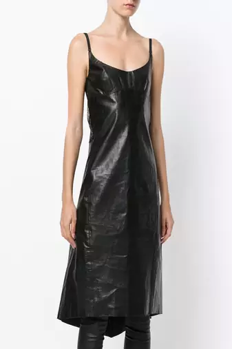 women's lambskin mini leather dress sleeveless fit modern