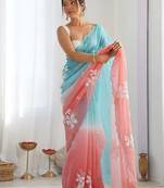 Sky Blue Color embroidery sequence work chiffon Saree