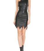 women’s lambskin genuine leather bodycon dress one shoulder wear mini dress 