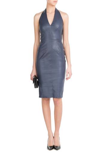 women’s lambskin genuine leather bodycon dress sleeveless wear mini dress