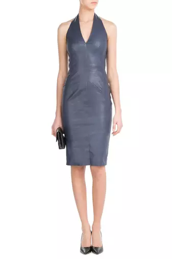 women's lambskin mini leather dress sleeveless cut authentic