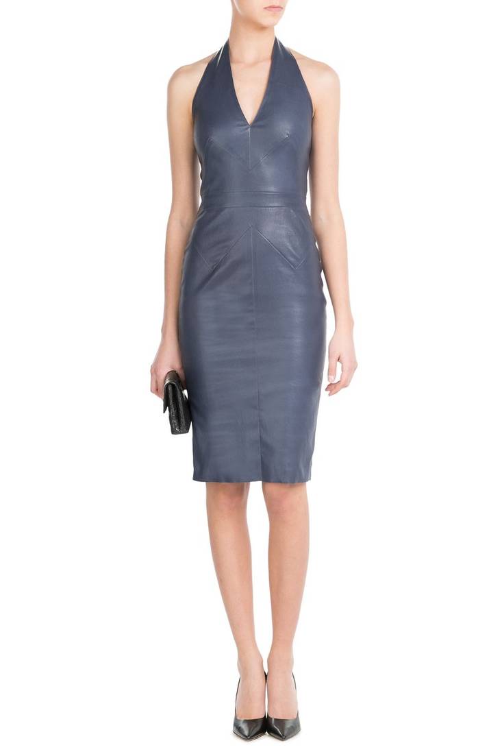 women’s lambskin genuine leather bodycon dress sleeveless wear mini dress