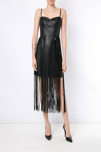 women's genuine lambskin mini leather dress fringed western design