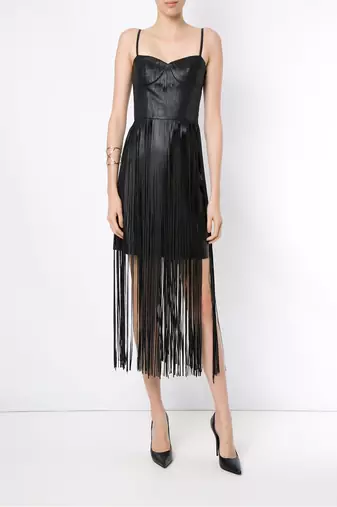 women's genuine lambskin mini leather dress fringed western design