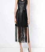 women's genuine lambskin mini leather dress fringed western design