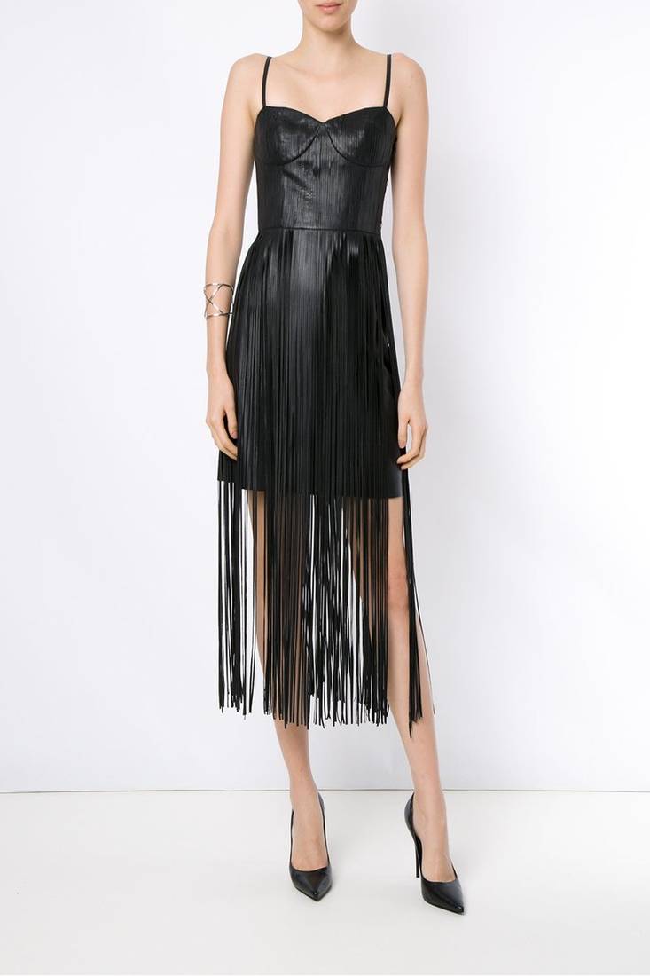 women’s lambskin genuine leather bodycon dress fringed  wear mini leather dress