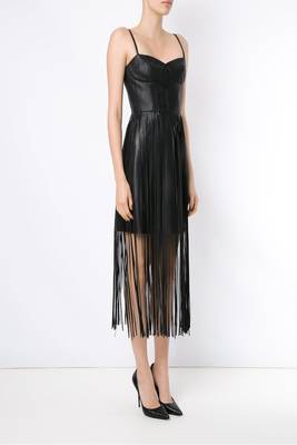 women's genuine lambskin mini leather dress fringed western design 2