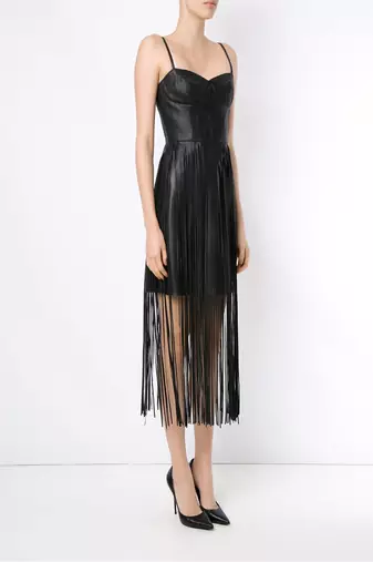 women's genuine lambskin mini leather dress fringed western design