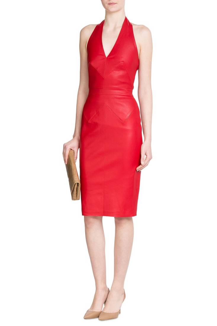 women’s lambskin genuine leather bodycon dress sleeveless wear mini leather dress