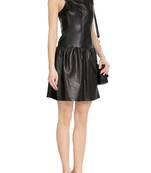 women's lambskin mini leather dress sleeveless cut genuine