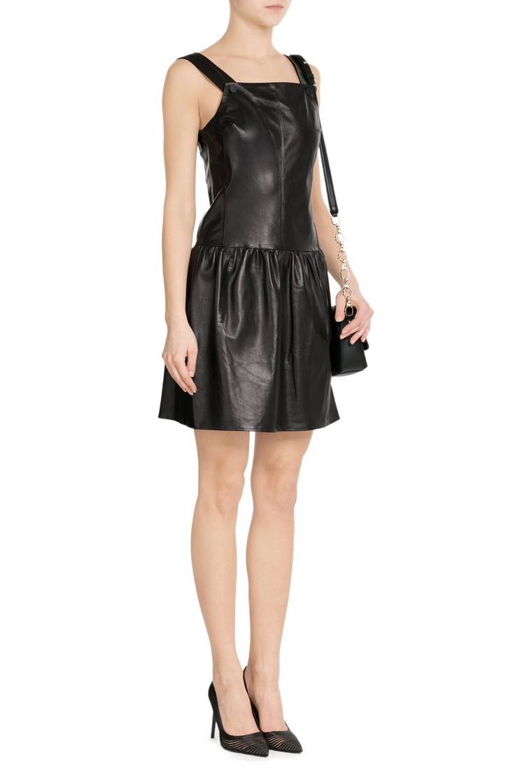 women’s lambskin genuine leather bodycon dress sleeveless wear mini leather dress
