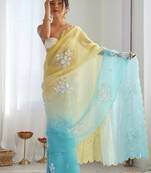 Yellow Color embroidery sequence work chiffon Saree