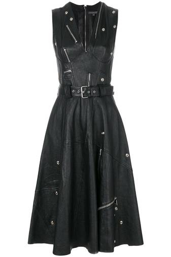 women's lambskin mini leather dress sleeveless cut refined