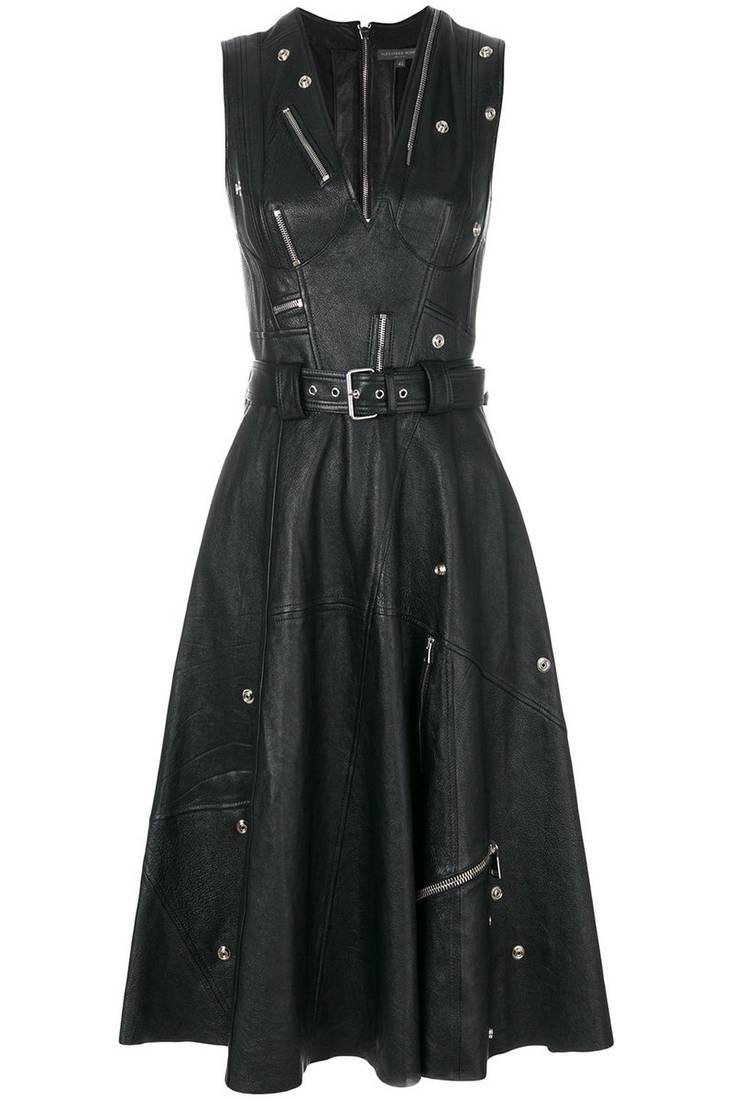 women's lambskin mini leather dress sleeveless cut refined