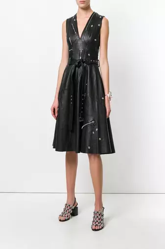 women's lambskin mini leather dress sleeveless cut refined