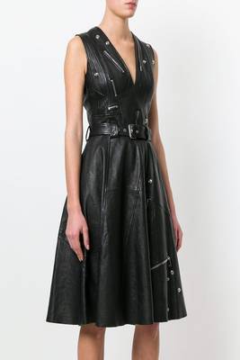 women's lambskin mini leather dress sleeveless cut refined 3