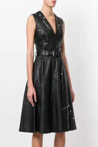 women's lambskin mini leather dress sleeveless cut refined