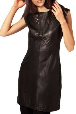 women's lambskin mini leather dress sleeveless fit superior 1