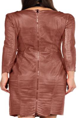 women's genuine lambskin mini leather dress long sleeve design 2