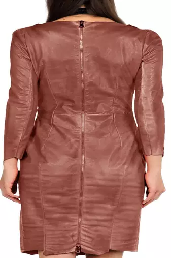 women's genuine lambskin mini leather dress long sleeve design