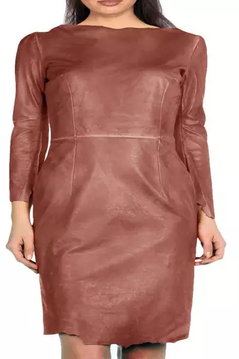 women's genuine lambskin mini leather dress long sleeve design