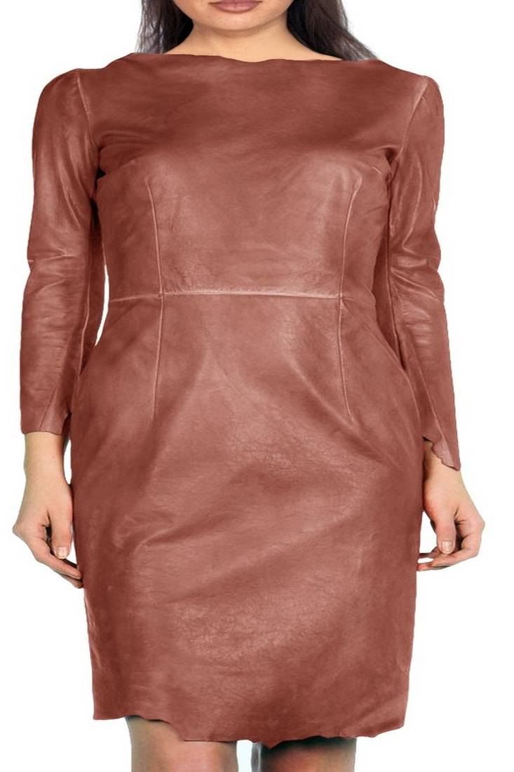 women's genuine lambskin mini leather dress long sleeve design