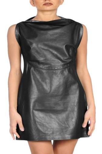 women’s lambskin genuine leather bodycon dress sleevless wear mini leather dress 