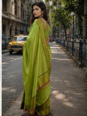  parrot handloom cotton tissue saree 4