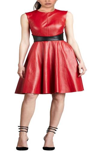 women's red lambskin mini leather dress form fitting bodycon style premium