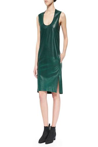 women's lambskin mini leather dress sleeveless fit refined
