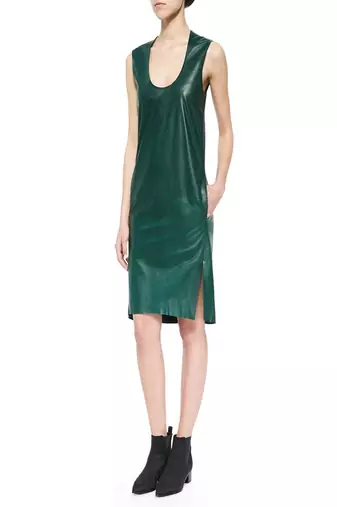 women's lambskin mini leather dress sleeveless fit refined