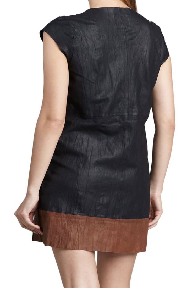 women's lambskin mini leather dress sleeveless cut elegant